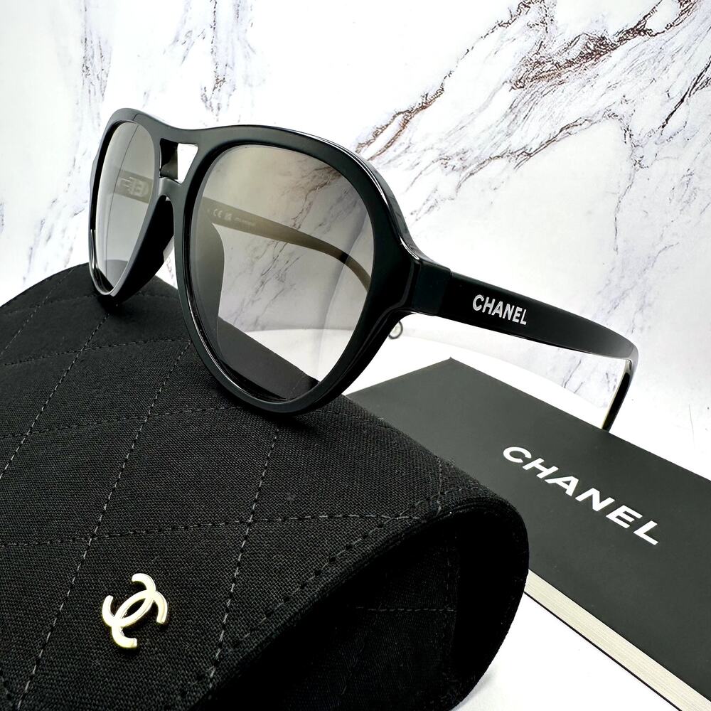 New CHANEL Sunglasses Black Polarized Lens Pilot Aviator 55mm - Picture 8 of 16